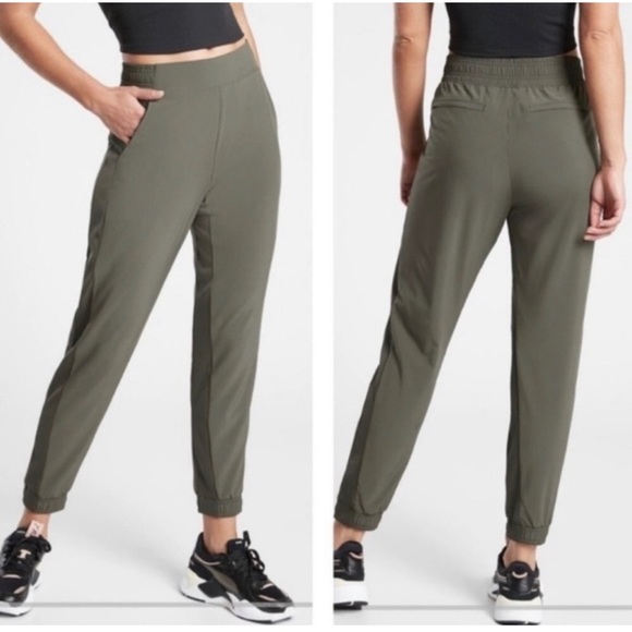 Athleta Textured Brooklyn Jogger Mountain Olive High Waisted Travel Hiking Pants - Picture 2 of 16